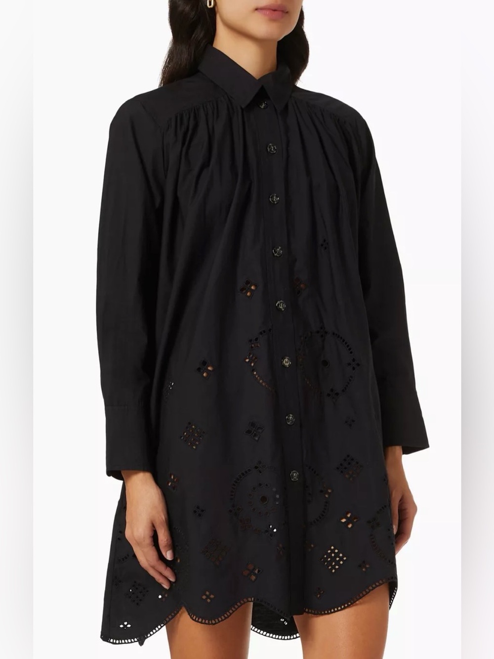 Ganni Broderie Anglais Shirt Dress poplin cotton women’s size 36 us 4 black